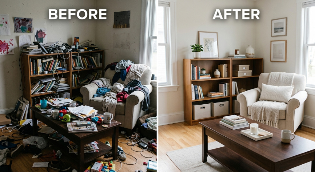 Decluttering solutions before and after transformation in Alameda CA home