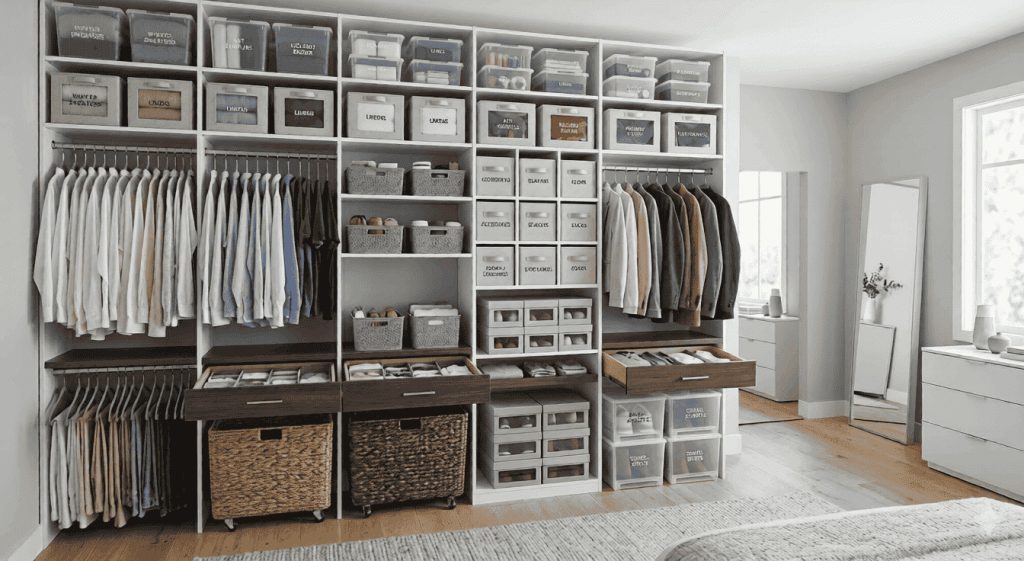 Home organization storage bins and decluttering solutions system