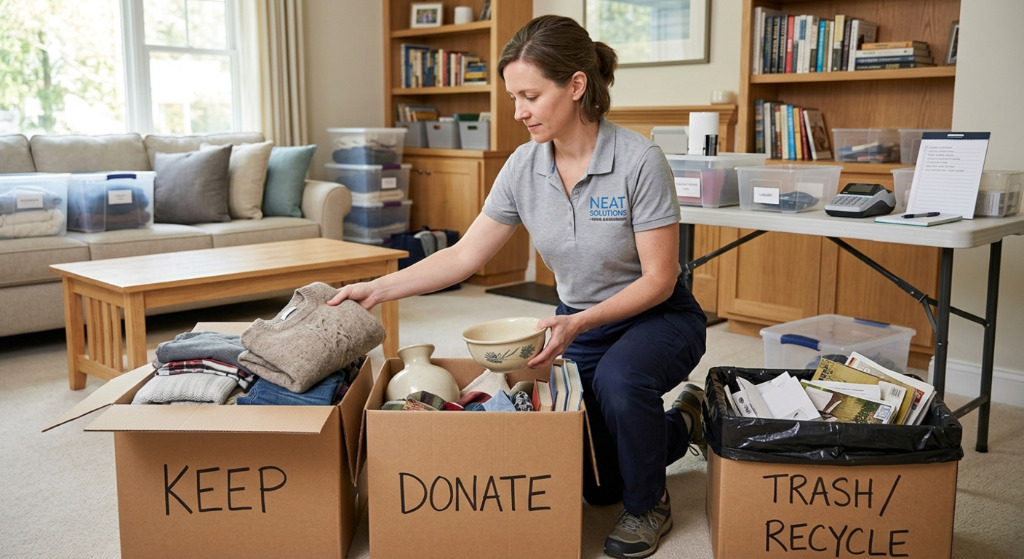 Professional decluttering service organizing home in Alameda CA