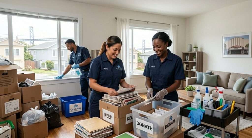 Casa Azul Janitorial & Hoarding Services professional team performing hoarding cleanup service in Alameda California home