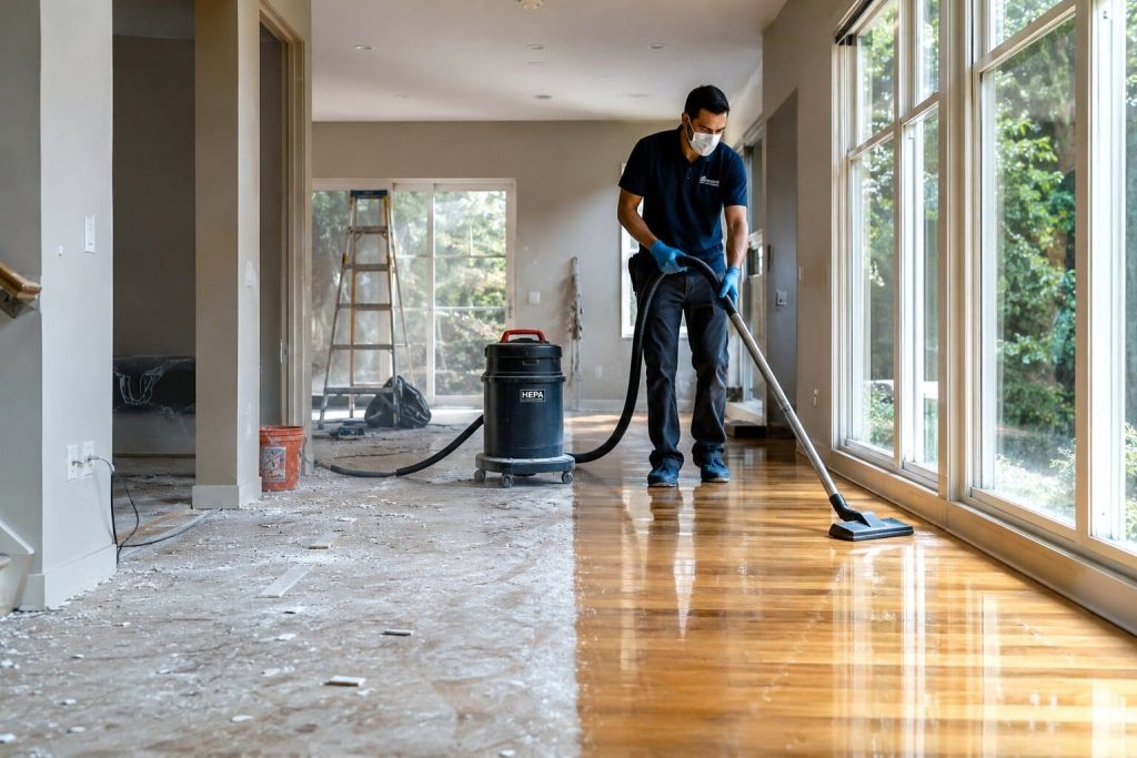 Post construction cleaning comparison in Berkeley CA showing dusty vs professionally cleaned home interior